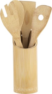 Hi Bamboe houten keukengerei spatel set 4 delig met houder
