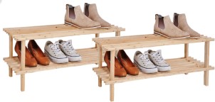 Hi Set van 2x stuks houten schoenenrek|schoenenstandaard 2 laags 74 x 26 x 29,5 cm