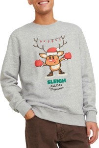 Jack en Jones Heren Kersttrui Jorxmas Grijs Maat XL