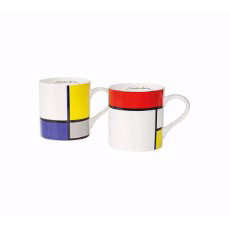 Piet Mondriaan 2 koffiemokken met motieven in set
