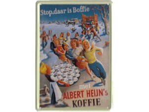 Blikken reclamebord Stop daar is Boffie met A.H. Koffie 10x15 cm
