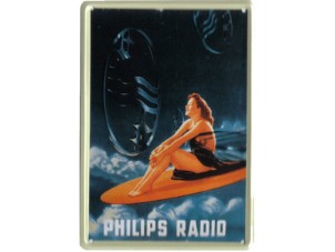 Blikken reclamebord Philips Radio Vrouw op surfplank 10x15 cm