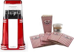 Nedis FCPC100RD Popcornmachine rood met wit retro model cadeau set