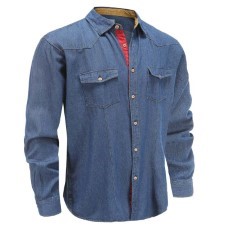 Ollies Fashion Overhemd heren denim blauw met borstzak 39|40