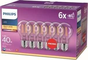 Philips energiezuinige LED Lamp Transparant 40 W E27 warmwit licht 6 stuks Bespaar op energiekosten