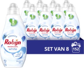 Robijn Klein en Krachtig Classics Stralend Wit Vloeibaar Wasmiddel 8 x 19 wasbeurten Voordeelverpakking