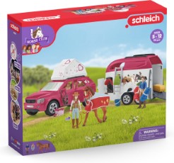 Schleich Horse Club Speelfigurenset Avontuur met auto en paardentrailer Kinderspeelgoed voor Jongens en Meisjes 5 tot 12 jaar 18 Onderdelen 42535