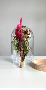 Sizland Dezign Droogbloemen in stolp Still Flower DIY Hout en Glas Roze|Rood en Groen