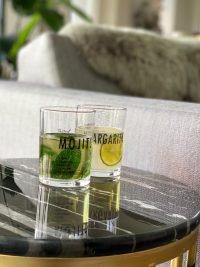 Sizland Dezign Glazen Cocktail Glas Transparant en Zwart geprint