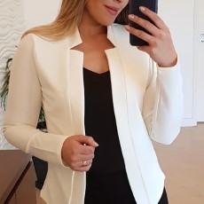 Solid Open Front Blazer Elegant Long Sleeve Work Office Outerwear Womens Clothing