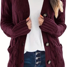 Cable Knit Button Front Cardigan Casual Solid Long Sleeve Cardigan For Fall en Winter Womens Clothing