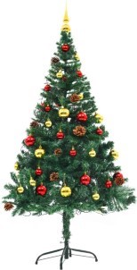 VidaXL Kunstkerstboom met kerstballen en LED 150 cm groen
