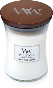 Woodwick White Tea en Jasmine Medium kaars