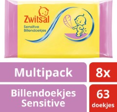 Zwitsal Billendoekjes Sensitive 8 x 63 stuks Baby Voordeelverpakking