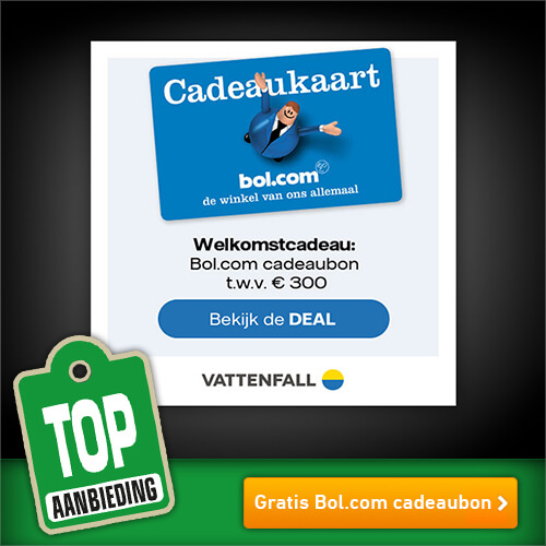 1 jaar Vattenfall nu met Bol.com cadeaubon t.w.v. € 300,-